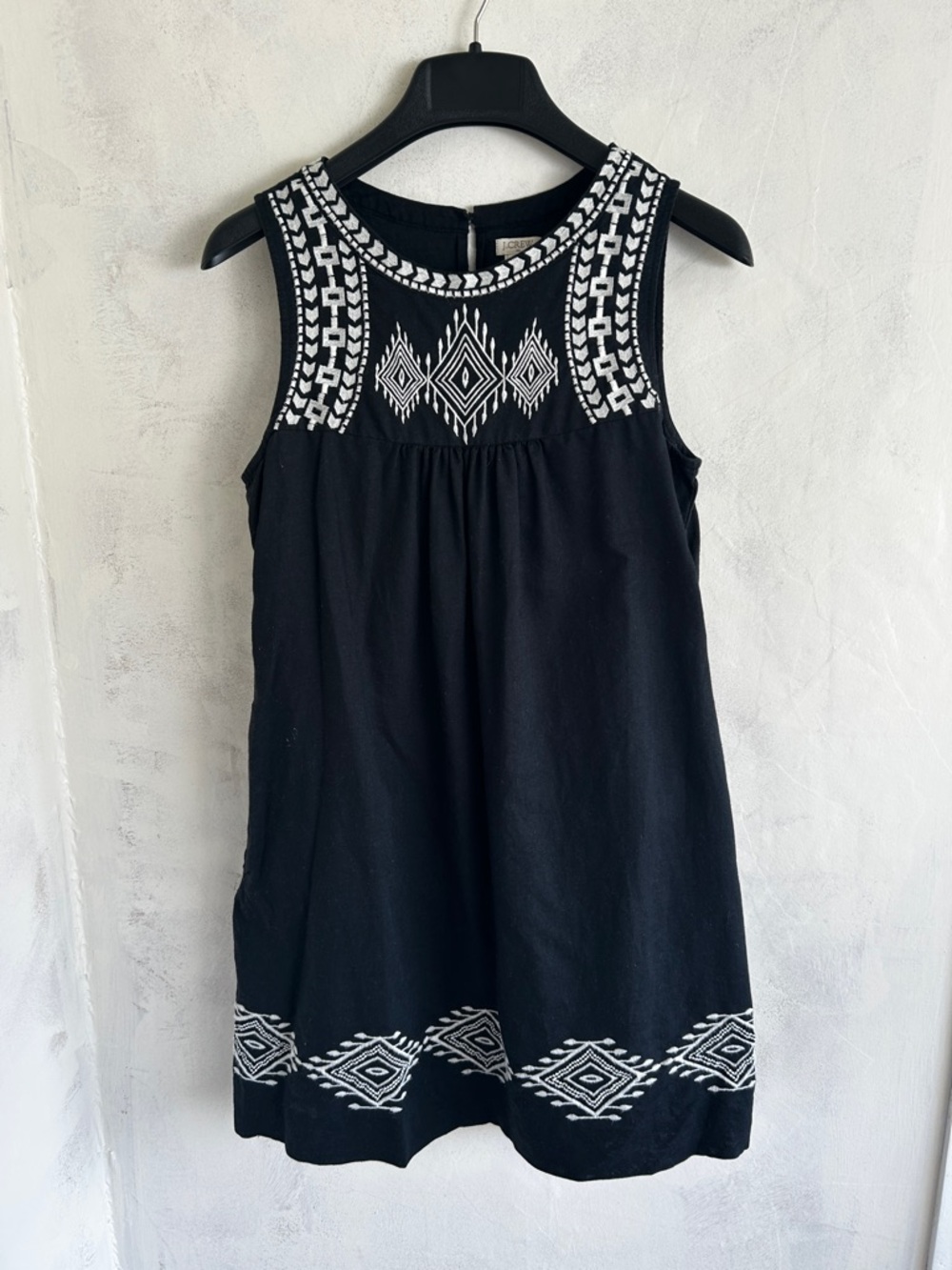 J. Crew Black Sleeveless Embroidered Shift Dress